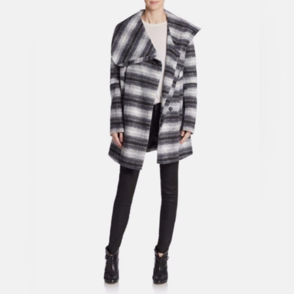 Sam Edelman Women's Knit Plaid Wrap Coat Striped Wool